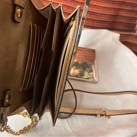 Michael Kors Jet Set Travel Shimmer Gold Crossbody Bag, Saffiano Leather 💋🤩 - Picture 9 of 16
